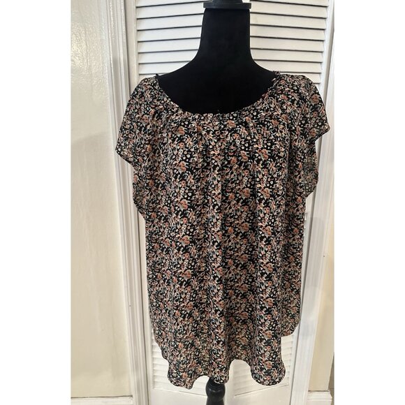 LC Lauren Conrad Women’s Top Sz XXL Floral Blouse Short Sleeve Pullover Boho - Picture 1 of 9